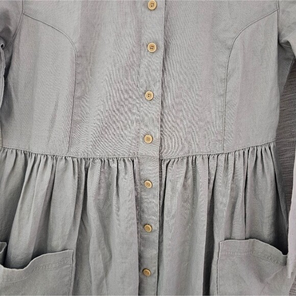 Eddie Bauer 100% Linen Button Front Maxi Dress Sz XSP Vintage Cottagecore Sage - Picture 4 of 16